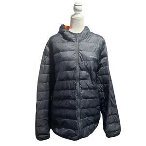 Eddie Bauer Men’s XXL Hooded Down Jacket Dark Gray Packable Lightweight Puffer